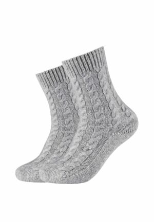 CAMANO Socken cosy cable stitch 2er Pack light grey melange