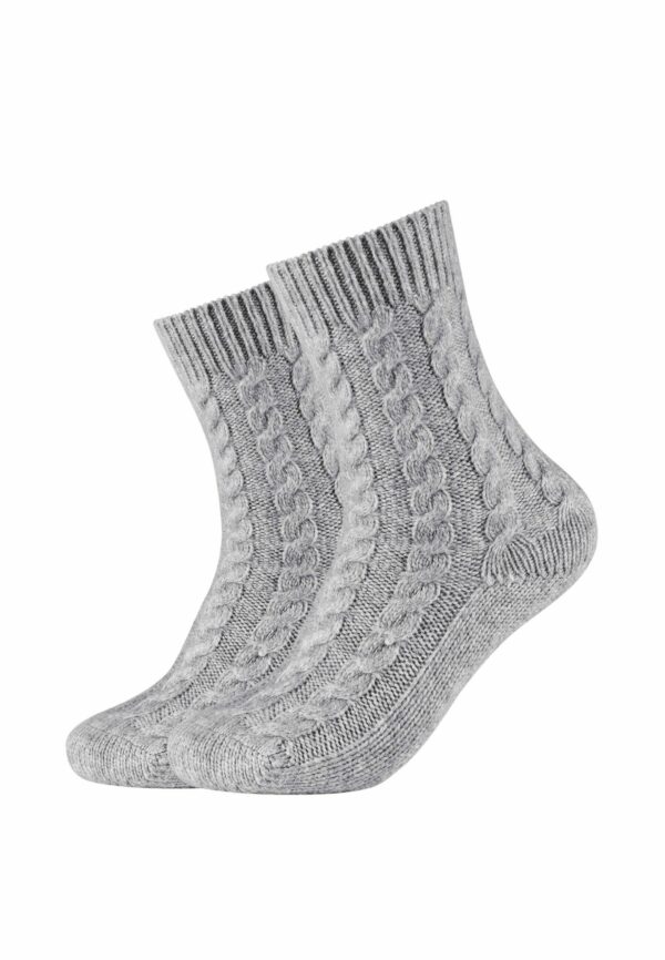CAMANO Socken cosy cable stitch 2er Pack light grey melange