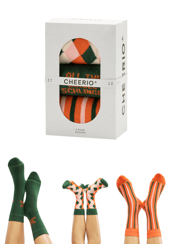 CHEERIO* Socken JINGLE SCHLINGLES 3er Pack mit Geschenkbox tan green mix