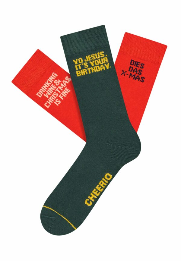 CHEERIO* Socken WISE CHRISTMAS in Box 3er Pack flame red/army green